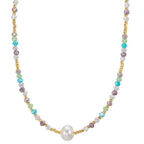 Collier Roestvrijstaal Kristal veelkleurig Geel IP-gecoat zoetwater Parel, 8 mm 42 cm