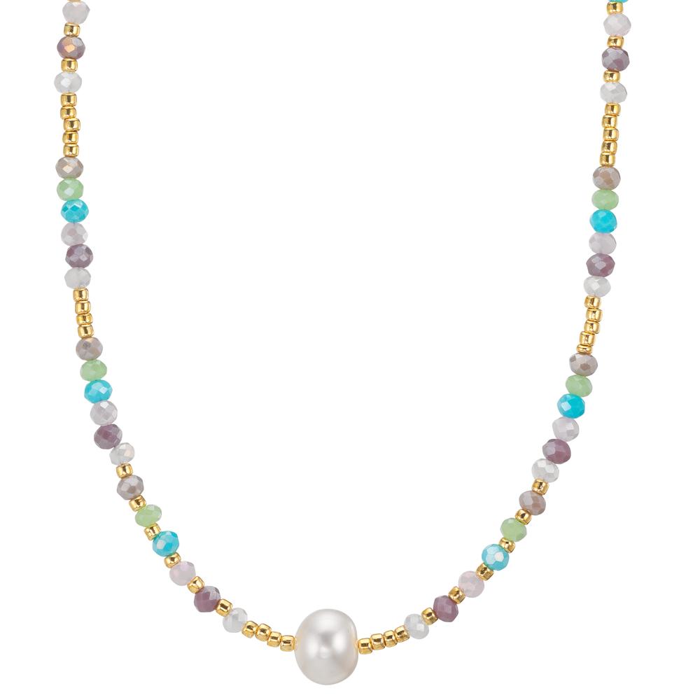 Collier Roestvrijstaal Kristal veelkleurig Geel IP-gecoat zoetwater Parel, 8 mm 42 cm