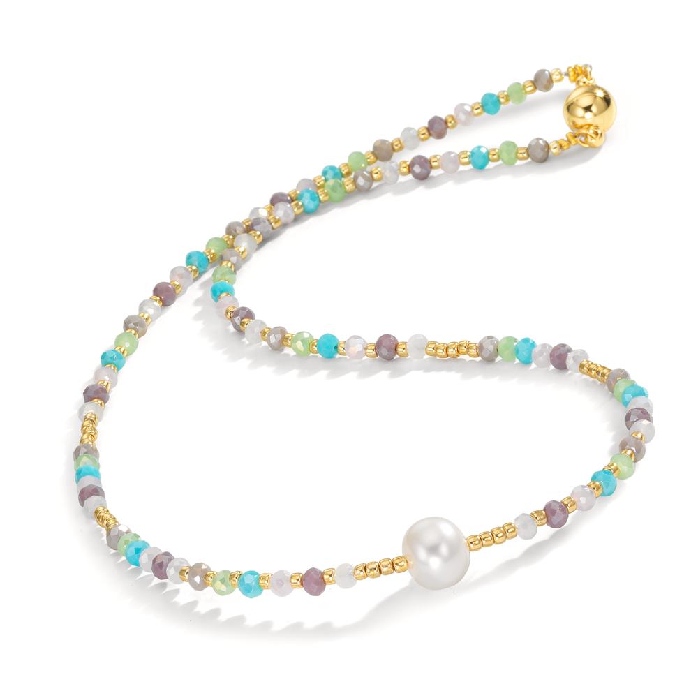 Collier Roestvrijstaal Kristal veelkleurig Geel IP-gecoat zoetwater Parel, 8 mm 42 cm