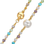 Collier Roestvrijstaal Kristal veelkleurig Geel IP-gecoat zoetwater Parel, 8 mm 42 cm