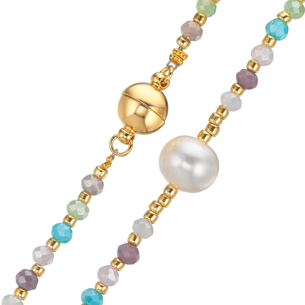 Collier Roestvrijstaal Kristal veelkleurig Geel IP-gecoat zoetwater Parel, 8 mm 42 cm