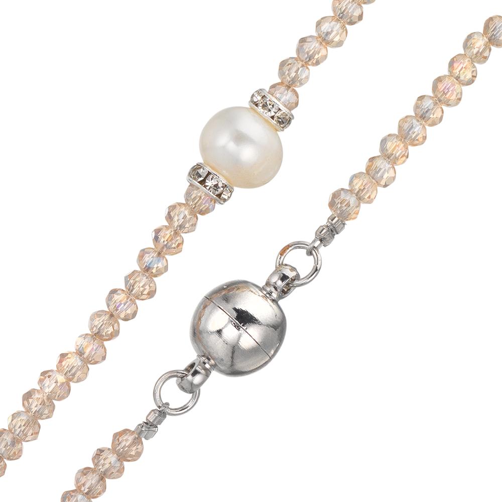 Collier Roestvrijstaal Kristal Champagne zoetwater Parel 6.5-7 mm 43 cm