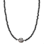 Collier Roestvrijstaal Spinel zwart, 3 mm Tahiti Parel, 9.5 mm 43-47 cm
