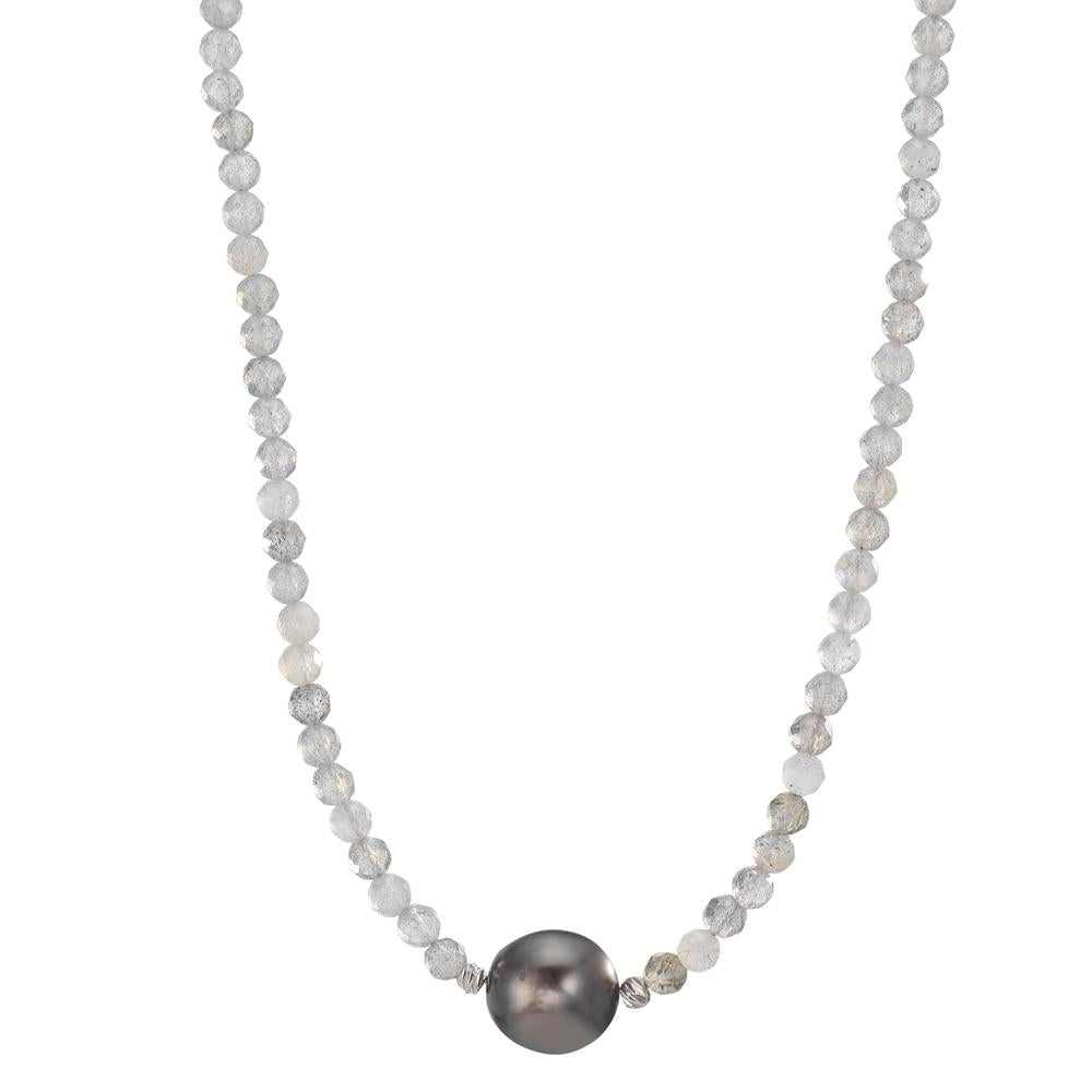 Collier Roestvrijstaal Labradoriet Grijs, 3 mm Tahiti Parel, 9.5 mm 43-47 cm