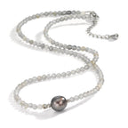 Collier Roestvrijstaal Labradoriet Grijs, 3 mm Tahiti Parel, 9.5 mm 43-47 cm
