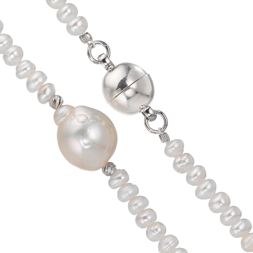 Collier Roestvrijstaal zoetwater Parel, 4 mm 43 cm