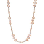 Collier Roestvrijstaal Kristal roze zoetwater Parel roze 90 cm