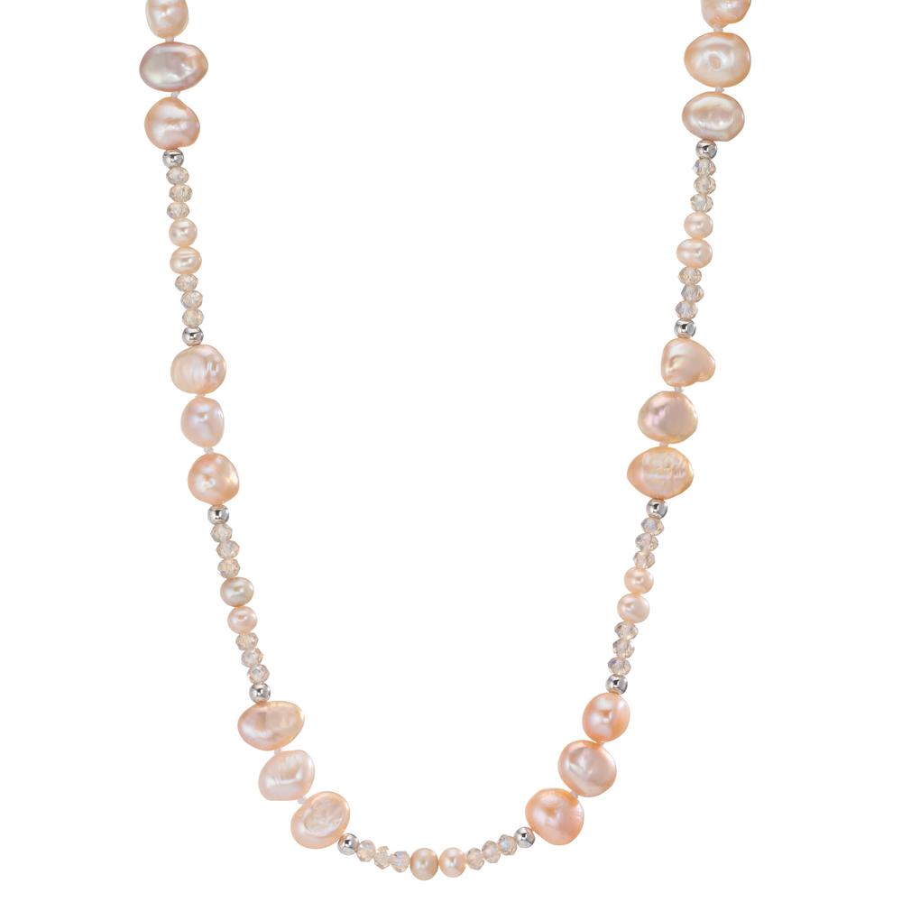 Collier Roestvrijstaal Kristal roze zoetwater Parel roze 90 cm
