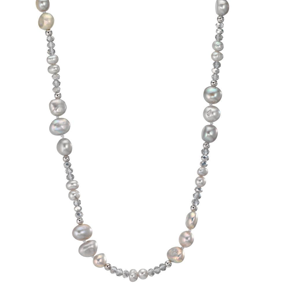 Collier Roestvrijstaal Kristal Grijs zoetwater Parel Grijs 90 cm