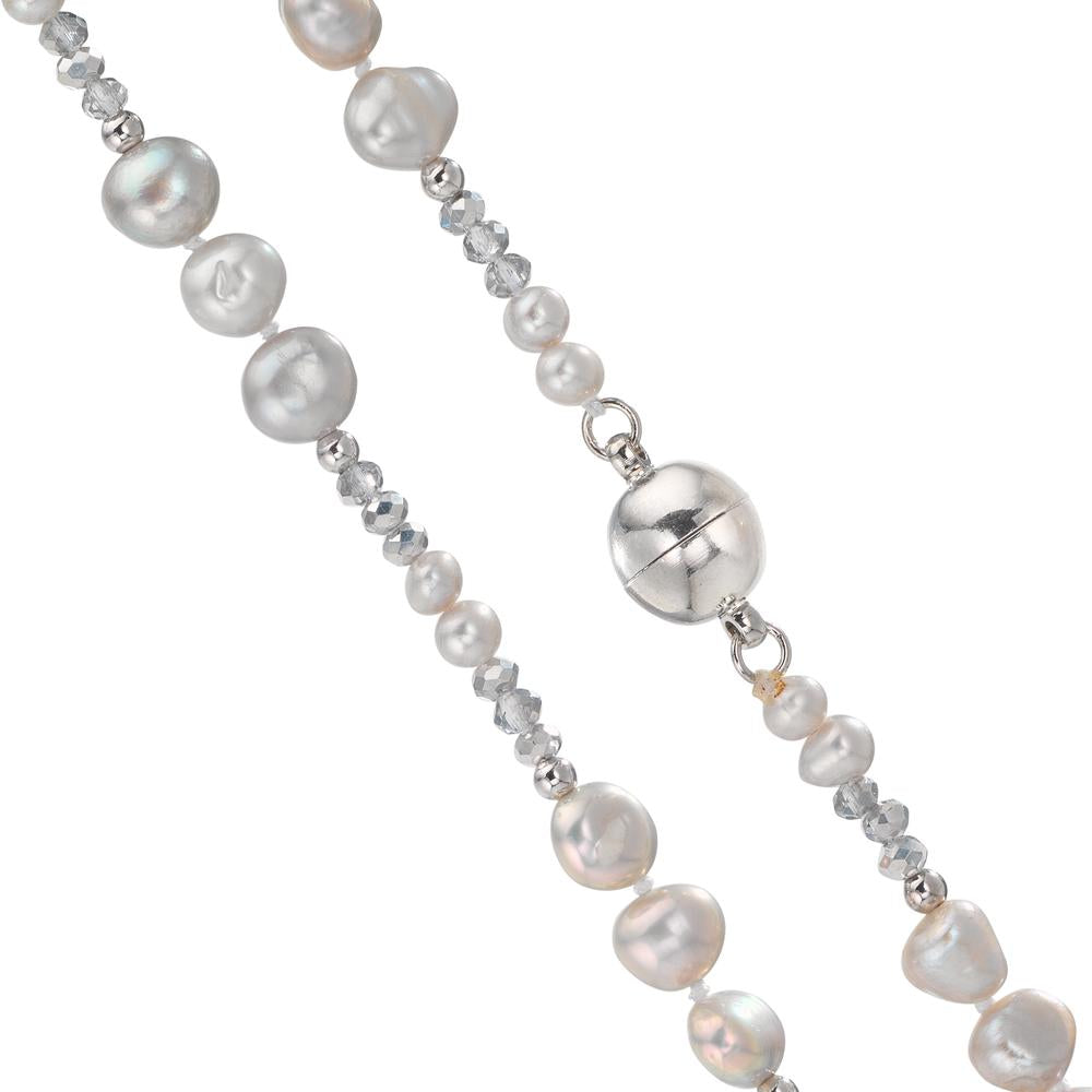 Collier Roestvrijstaal Kristal Grijs zoetwater Parel Grijs 90 cm