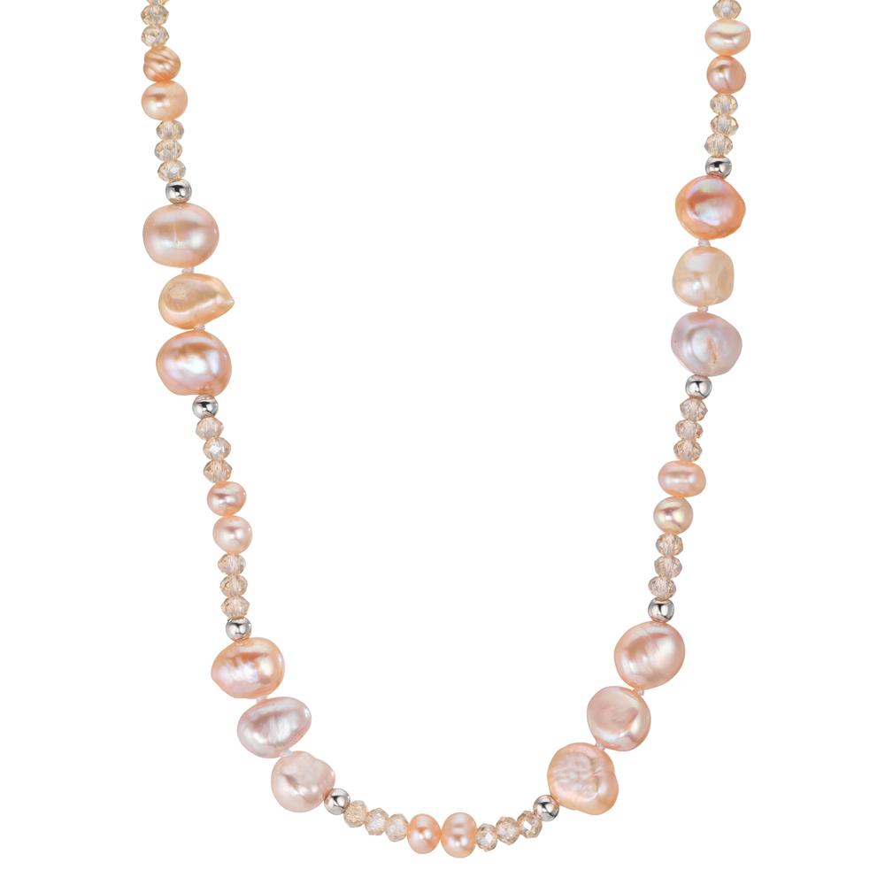 Collier Roestvrijstaal Kristal roze zoetwater Parel roze 45 cm