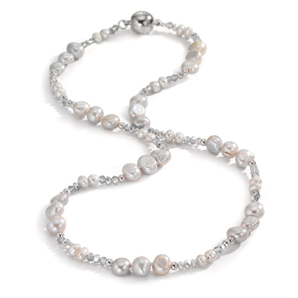 Collier Roestvrijstaal Kristal zilver zoetwater Parel zilver 46 cm