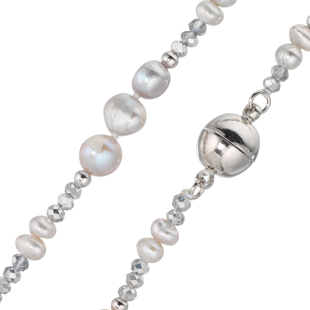 Collier Roestvrijstaal Kristal zilver zoetwater Parel zilver 46 cm