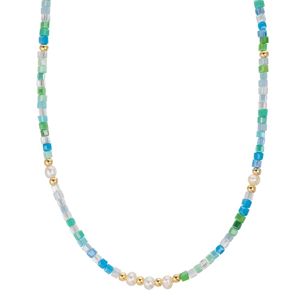 Collier Roestvrijstaal Kristal Geel IP-gecoat zoetwater Parel, 5 Parels, 4.5 mm 43 cm