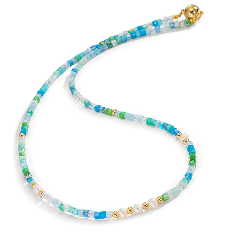 Collier Roestvrijstaal Kristal Geel IP-gecoat zoetwater Parel, 5 Parels, 4.5 mm 43 cm