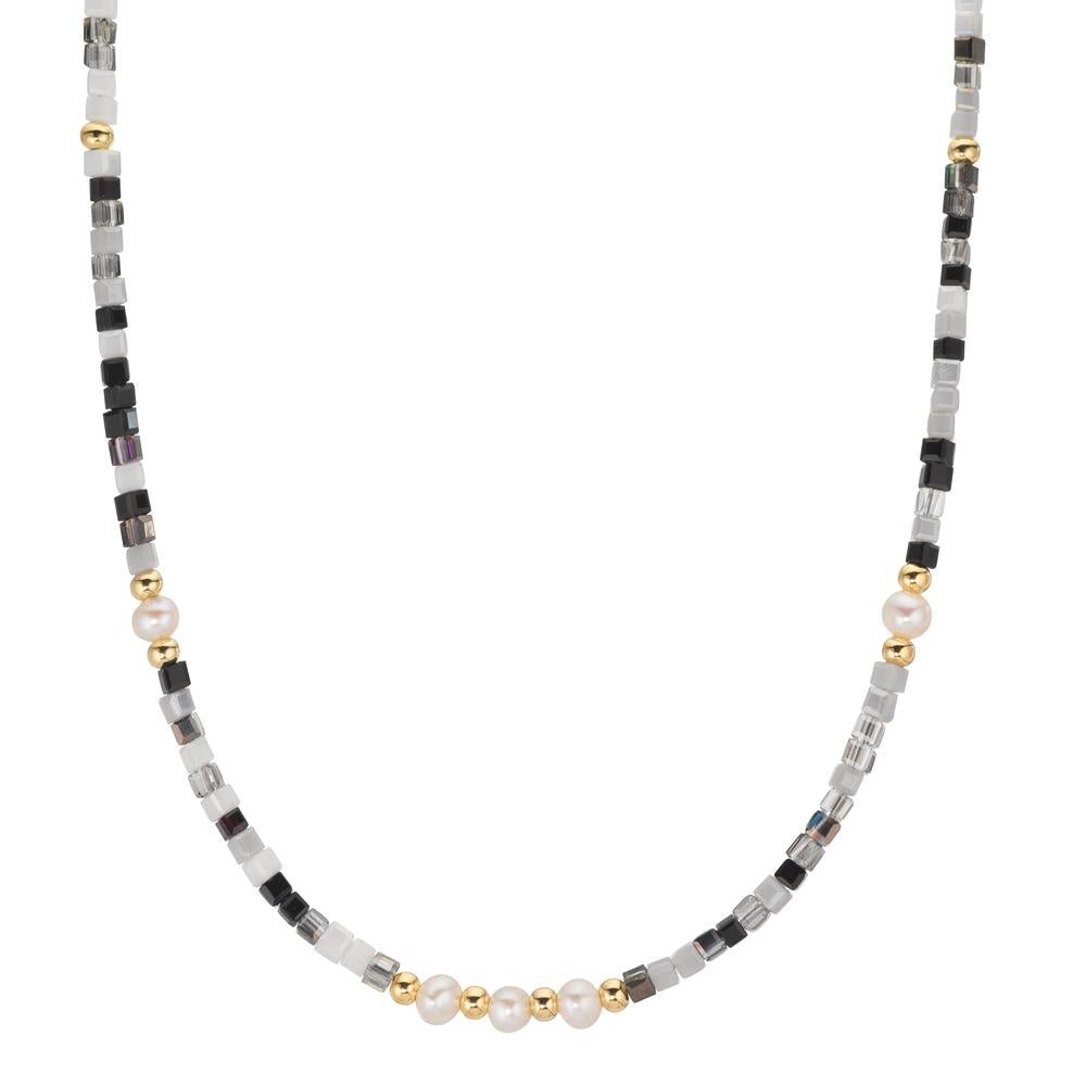 Collier Roestvrijstaal Kristal Geel IP-gecoat zoetwater Parel, 5 Parels, 4.5 mm 43 cm
