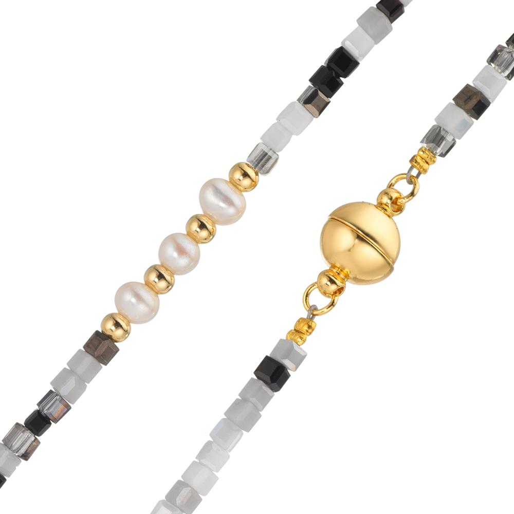 Collier Roestvrijstaal Kristal Geel IP-gecoat zoetwater Parel, 5 Parels, 4.5 mm 43 cm