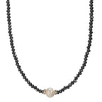 Collier Roestvrijstaal Kristal zwart zoetwater Parel 6.5-7 mm 43 cm