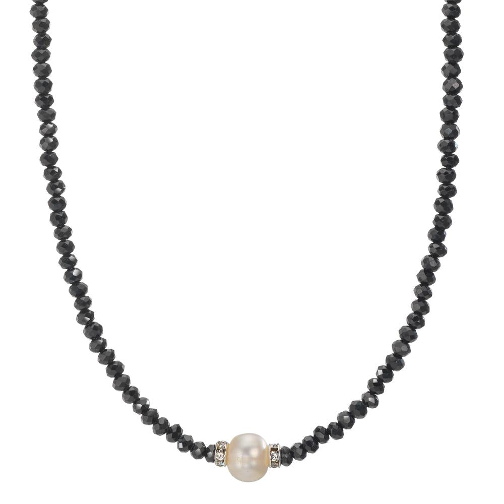 Collier Roestvrijstaal Kristal zwart zoetwater Parel 6.5-7 mm 43 cm