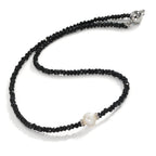 Collier Roestvrijstaal Kristal zwart zoetwater Parel 6.5-7 mm 43 cm