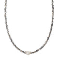 Collier Roestvrijstaal Kristal Grijs zoetwater Parel 6.5-7 mm 43 cm