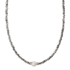 Collier Roestvrijstaal Kristal Grijs zoetwater Parel 6.5-7 mm 43 cm