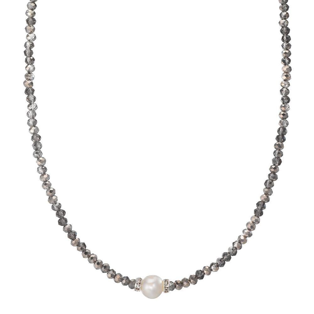 Collier Roestvrijstaal Kristal Grijs zoetwater Parel 6.5-7 mm 43 cm