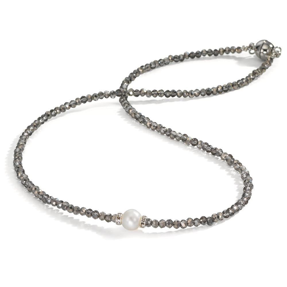 Collier Roestvrijstaal Kristal Grijs zoetwater Parel 6.5-7 mm 43 cm