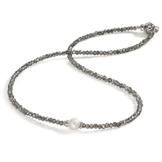 Collier Roestvrijstaal Kristal Grijs zoetwater Parel 6.5-7 mm 43 cm