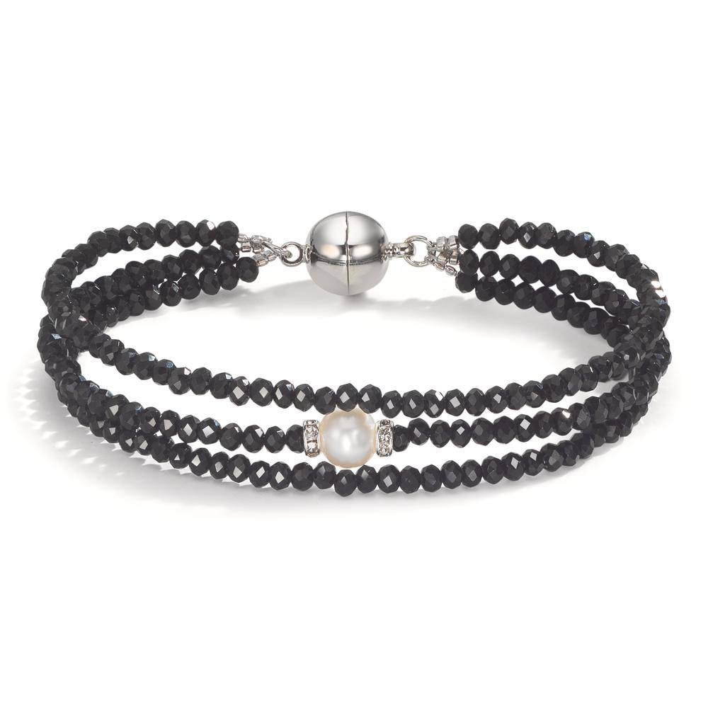 Armband Roestvrijstaal Kristal zwart zoetwater Parel 7-7.5 mm