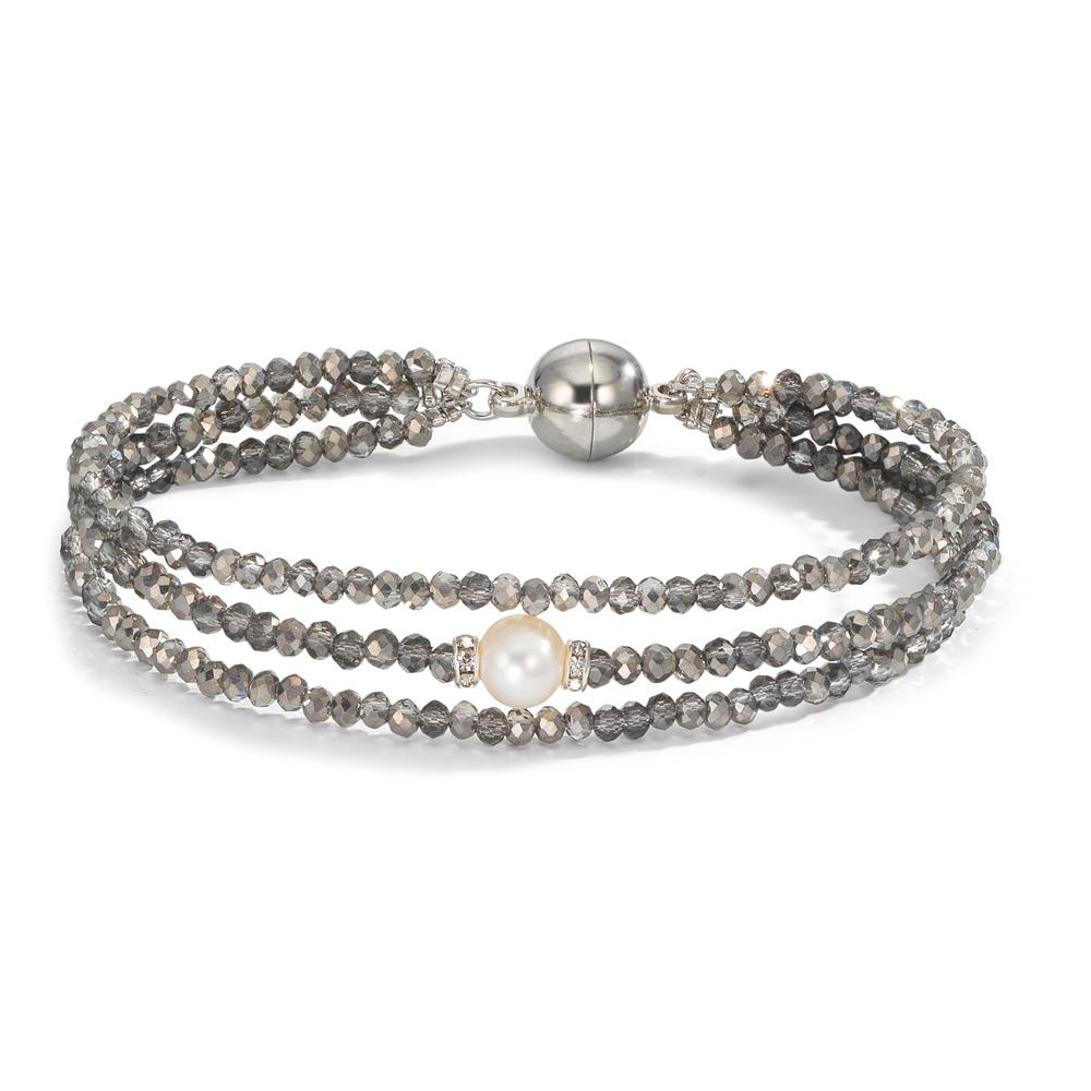 Armband Roestvrijstaal Kristal Grijs zoetwater Parel 7-7.5 mm