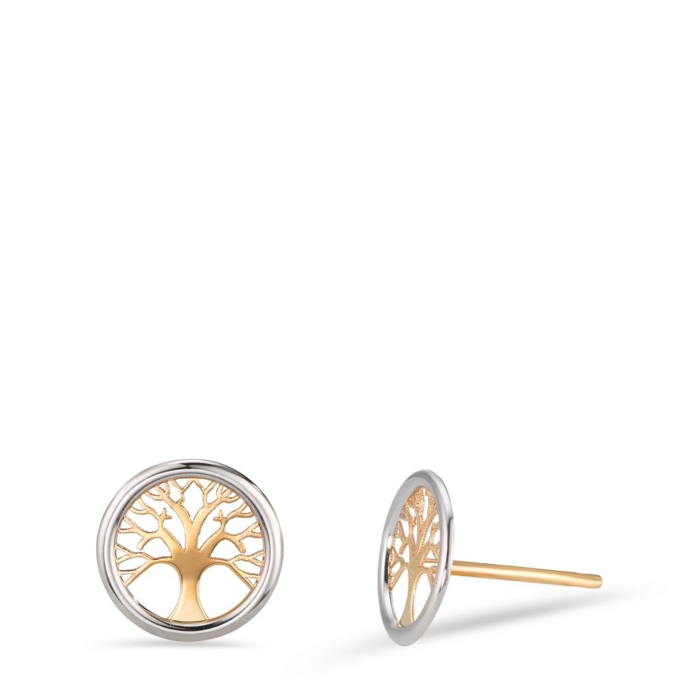 Oorknoppen 585/14K geel goud Bi-color Boom van leven Ø8 mm