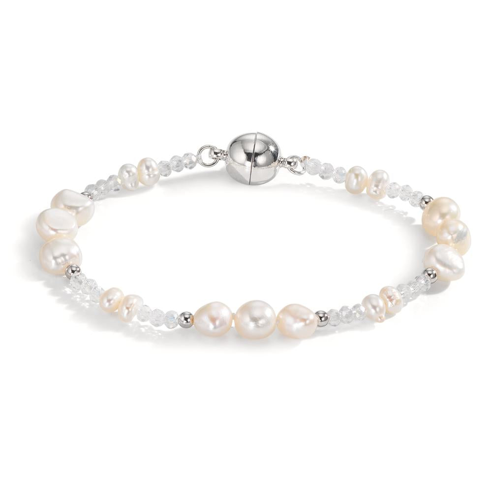 Armband Roestvrijstaal Kristal wit zoetwater Parel wit