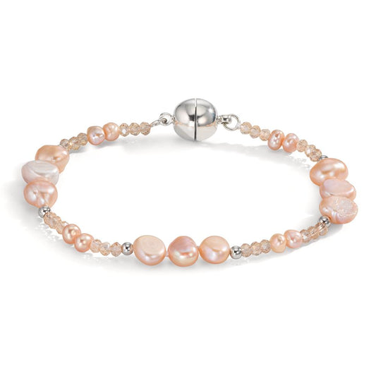 Armband Roestvrijstaal Kristal roze zoetwater Parel roze 18 cm