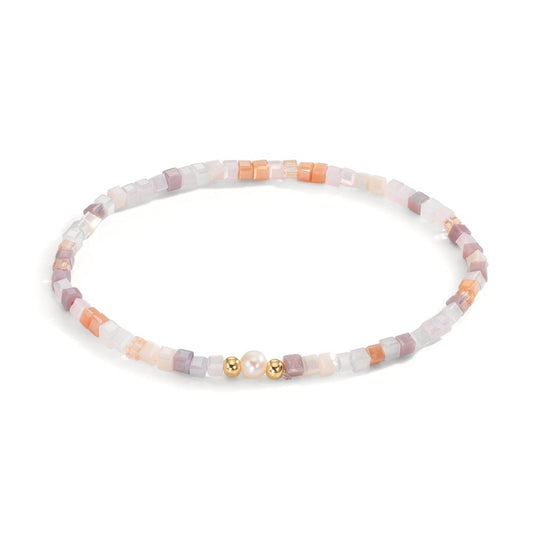 Armband Roestvrijstaal Kristal roze Geel IP-gecoat zoetwater Parel 4-4.5 mm 17 cm