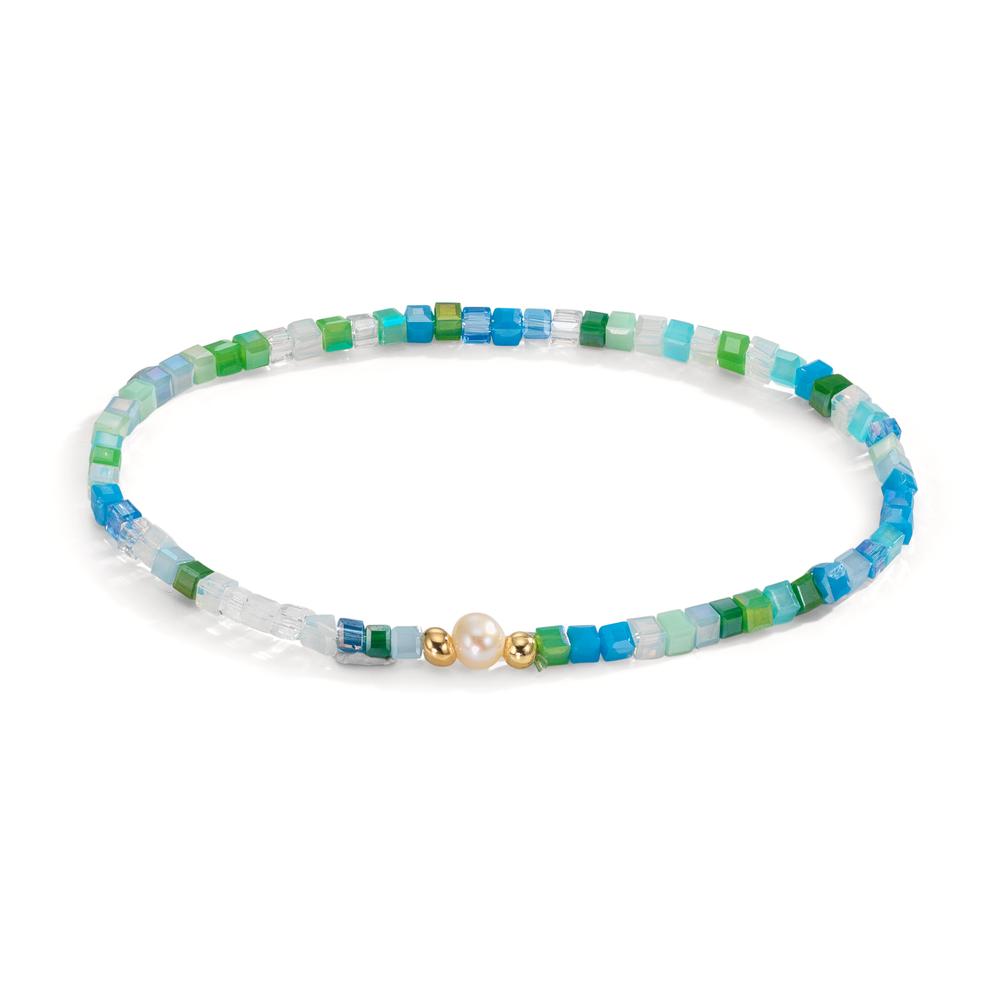 Armband Roestvrijstaal Kristal Geel IP-gecoat zoetwater Parel 4-4.5 mm 17 cm