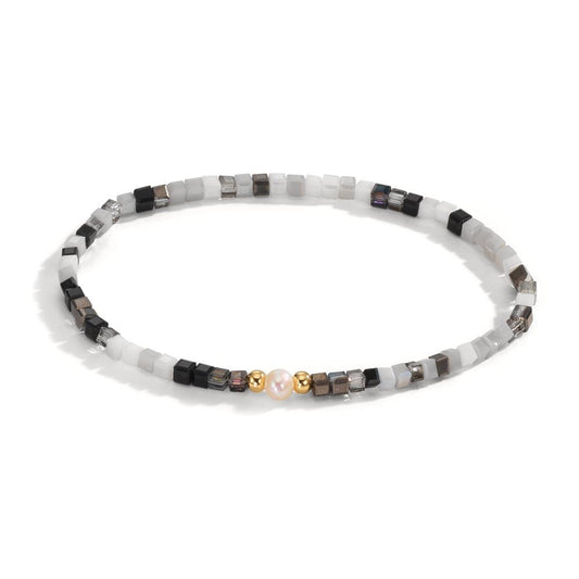 Armband Roestvrijstaal Kristal Geel IP-gecoat zoetwater Parel 4-4.5 mm 17 cm