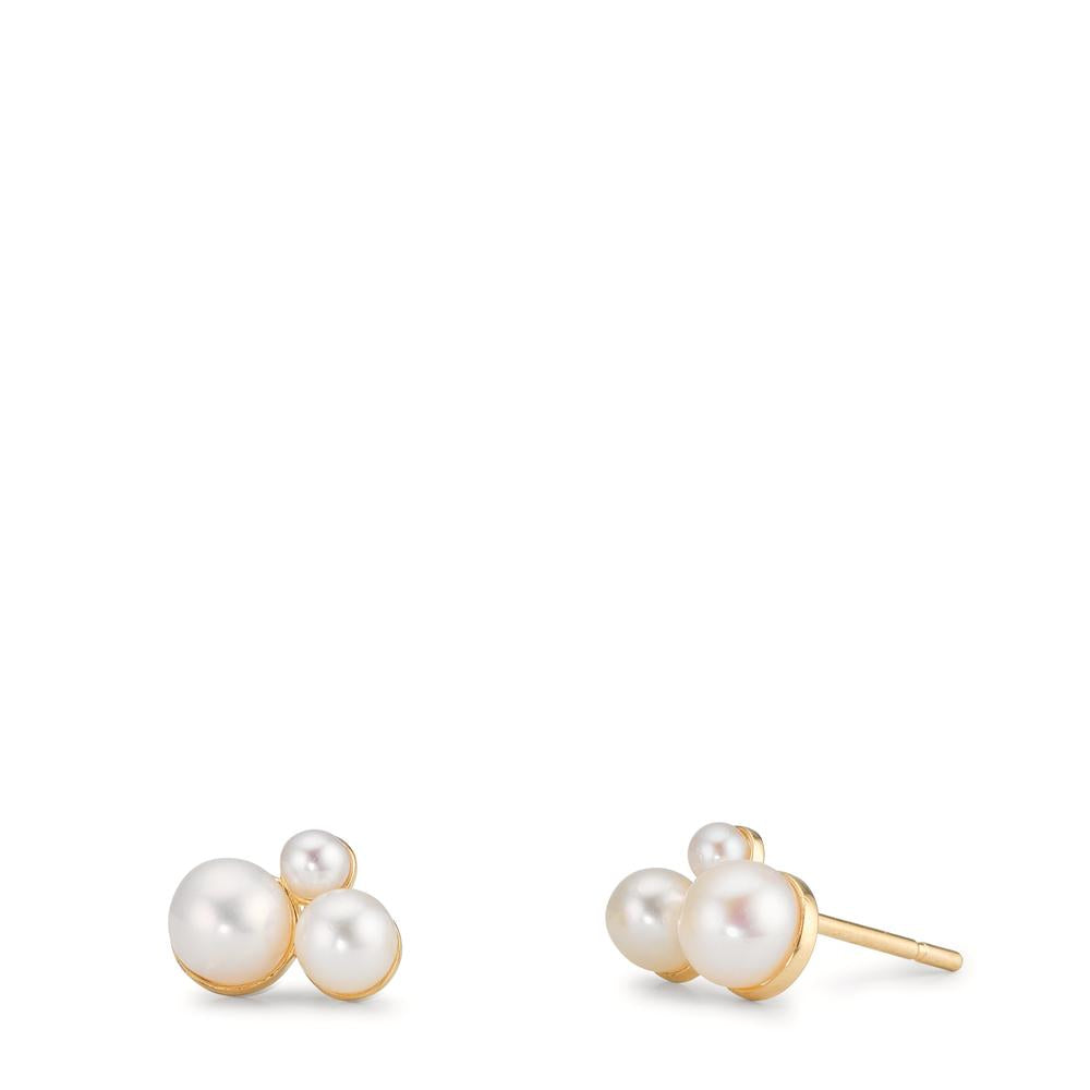 Oorknoppen 375/9K geel goud zoetwater Parel, 6 Parels 2-4 mm