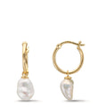 Oorringen creolen 375/9K geel goud zoetwater Parel, 2 Parels, 6 mm