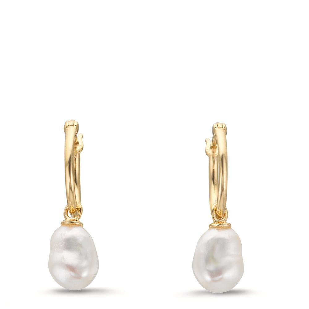 Oorringen creolen 375/9K geel goud zoetwater Parel, 2 Parels, 6 mm