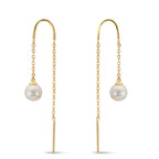 Doortrek oorbellen 375/9K geel goud zoetwater Parel, 2 Parels 5-5.5 mm