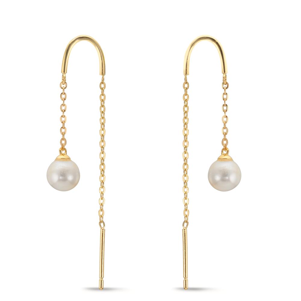 Doortrek oorbellen 375/9K geel goud zoetwater Parel, 2 Parels 5-5.5 mm