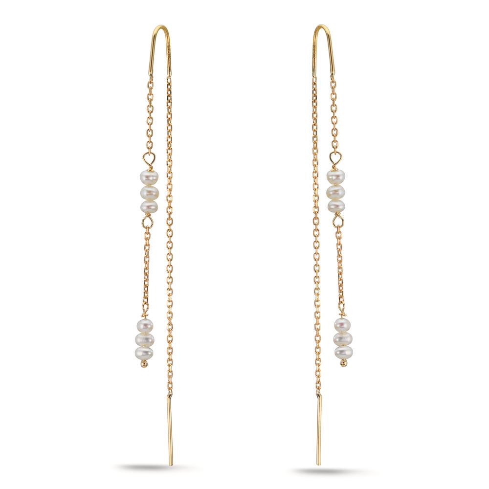 Doortrek oorbellen 375/9K geel goud zoetwater Parel, 12 Parels, 2.5 mm