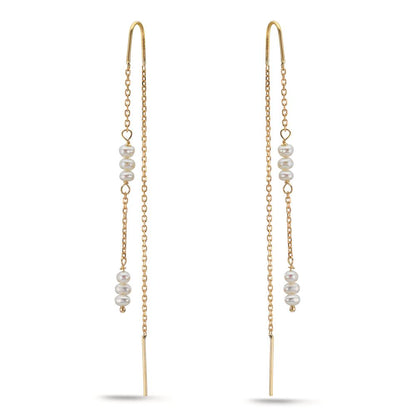 Doortrek oorbellen 375/9K geel goud zoetwater Parel, 12 Parels, 2.5 mm