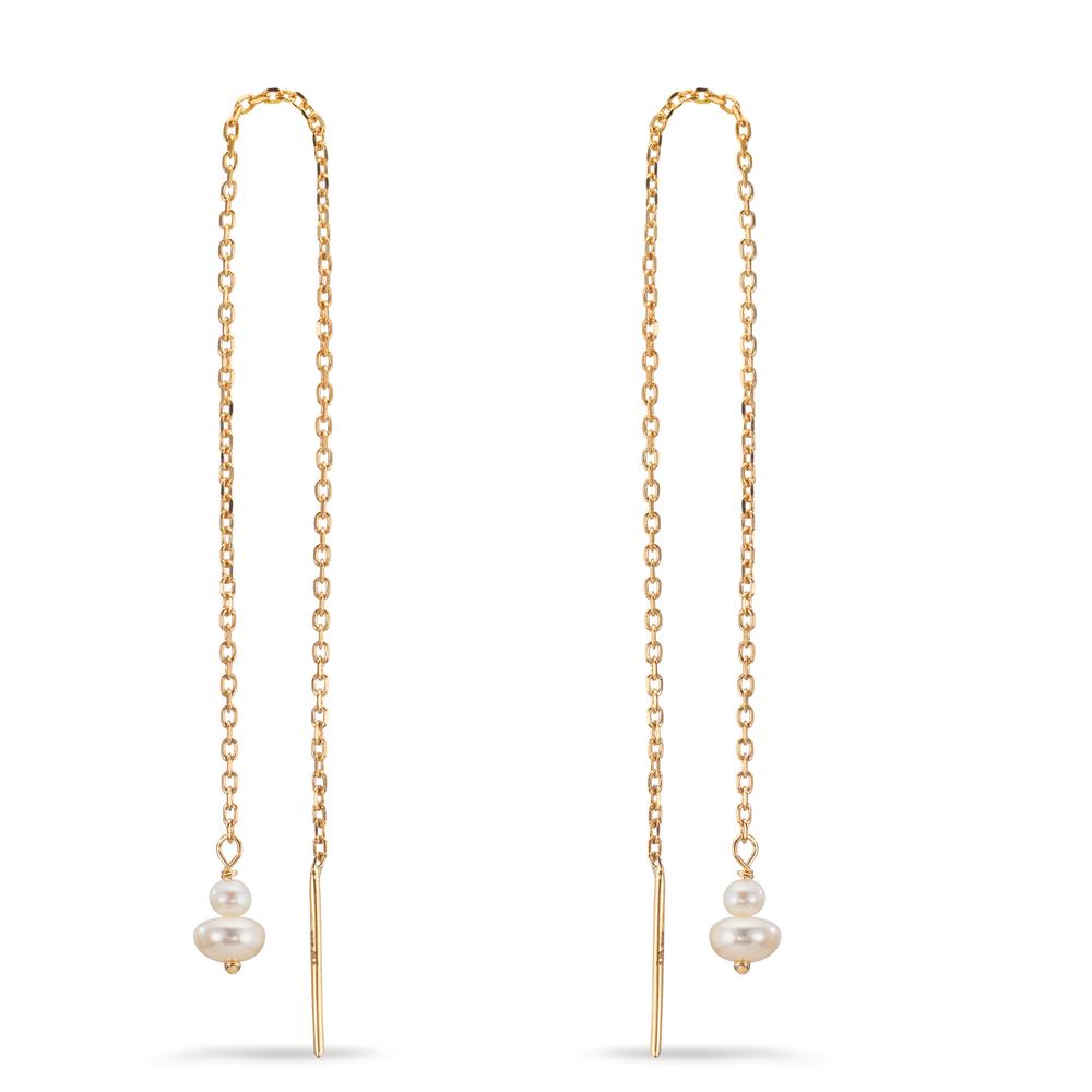 Doortrek oorbellen 375/9K geel goud zoetwater Parel, 4 Parels 2.5-4 mm