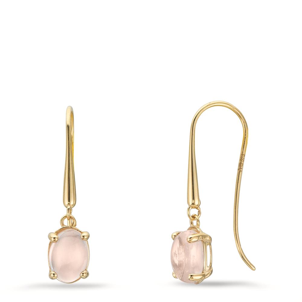 Oorbellen 375/9K geel goud Kwarts roze, 2 Steen