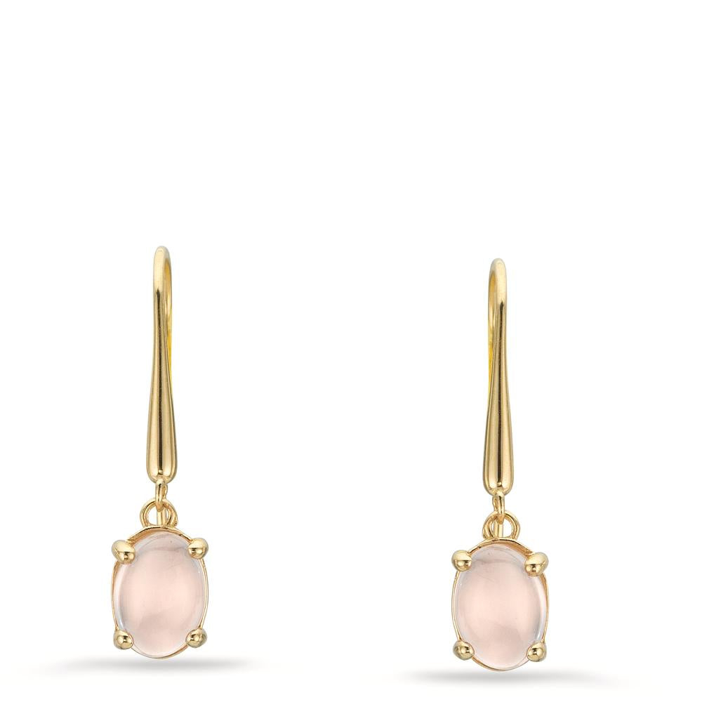Oorbellen 375/9K geel goud Kwarts roze, 2 Steen