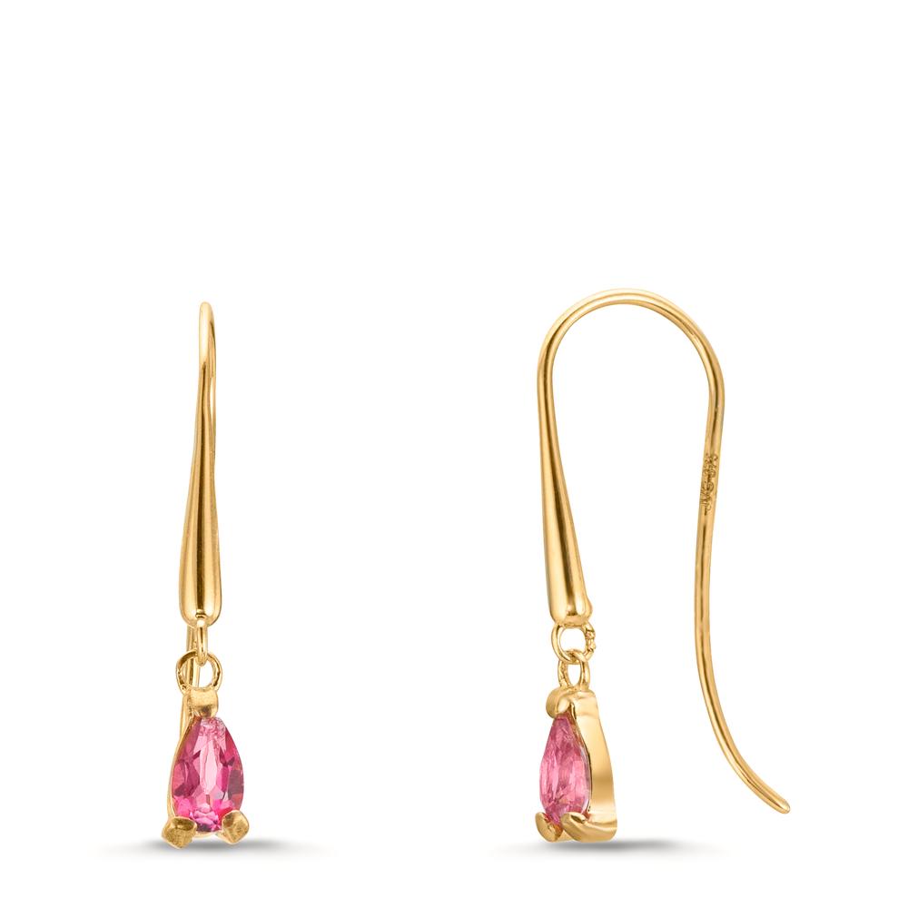 Oorbellen 375/9K geel goud Topaas roze, 2 Steen