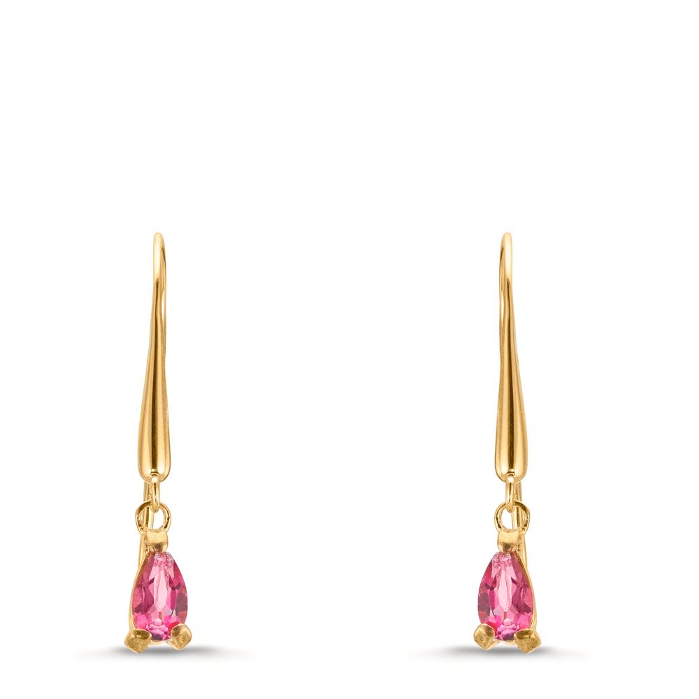 Oorbellen 375/9K geel goud Topaas roze, 2 Steen