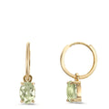 Oorringen creolen met hanger 375/9K geel goud Amethist groente, 2 Steen